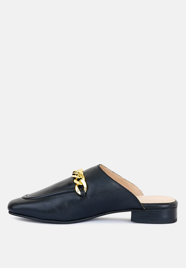 honey leather chain detail mules by ruw#color_black