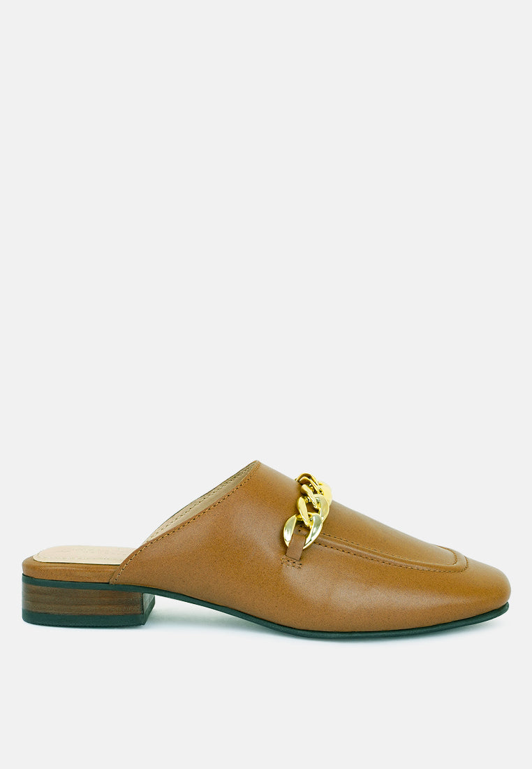 honey leather chain detail mules by ruw#color_tan