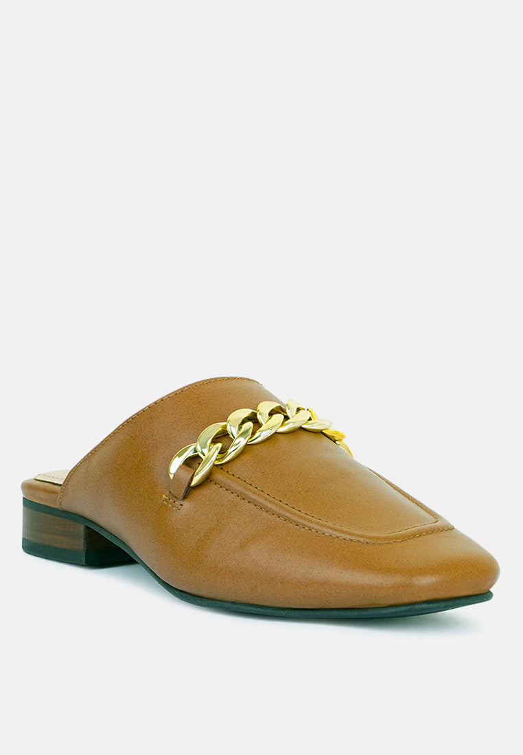 honey leather chain detail mules by ruw#color_tan