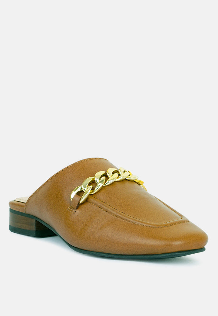 honey leather chain detail mules by ruw#color_tan