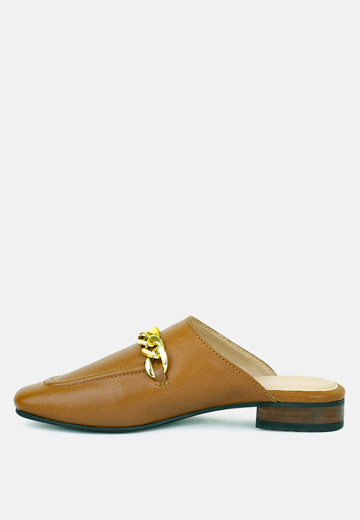 honey leather chain detail mules by ruw#color_tan