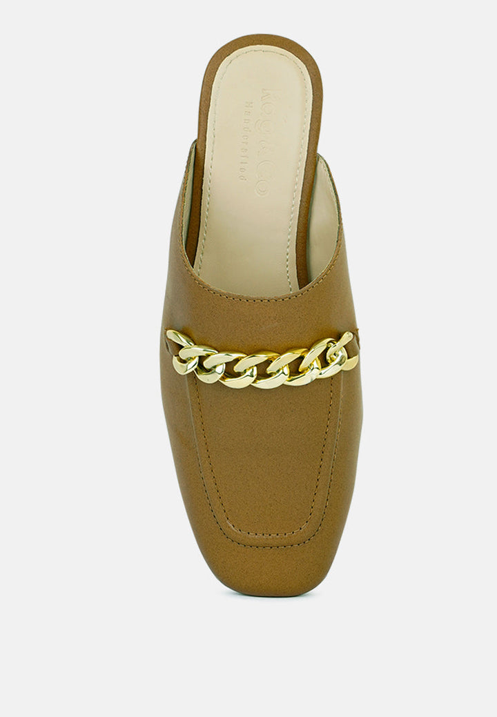 honey leather chain detail mules by ruw#color_tan
