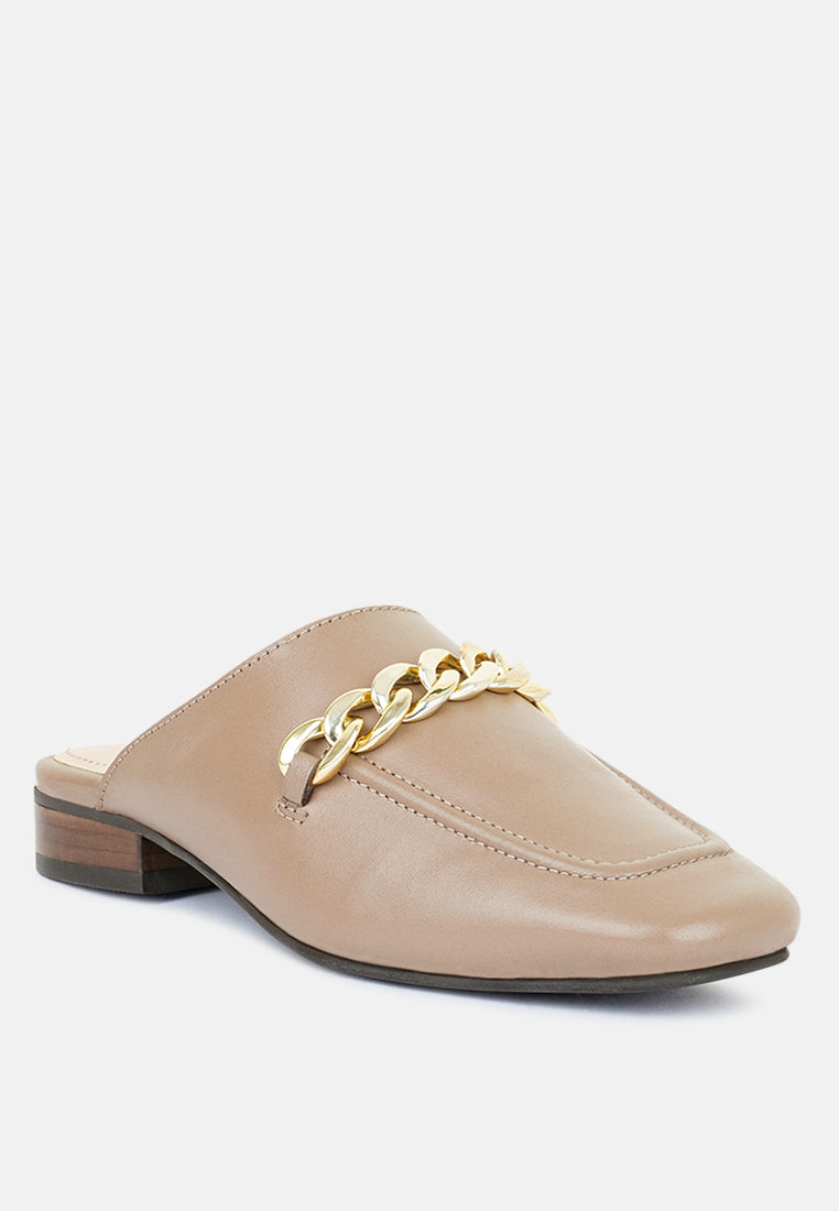 honey leather chain detail mules by ruw#color_taupe