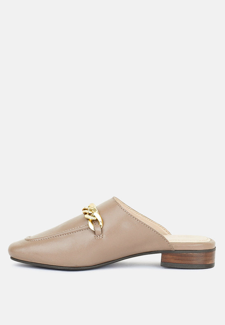 honey leather chain detail mules by ruw#color_taupe