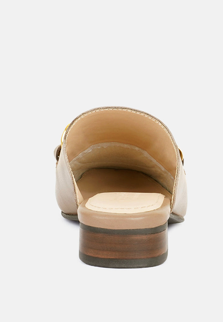 honey leather chain detail mules by ruw#color_taupe