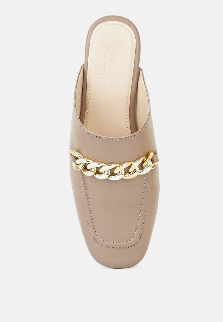 honey leather chain detail mules by ruw#color_taupe