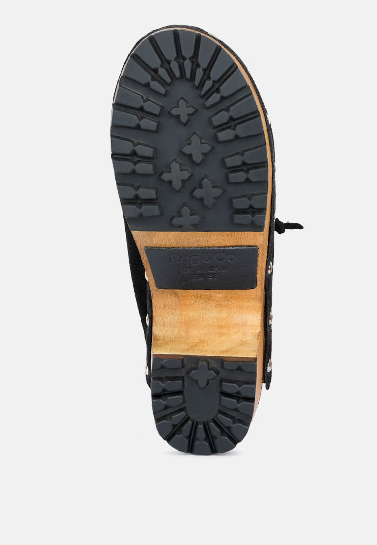 iroko suede tie detail stud clogs by ruw#color_black