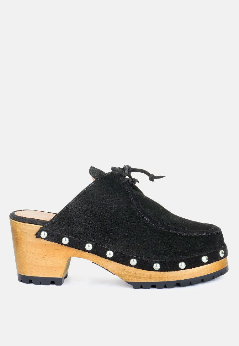 iroko suede tie detail stud clogs by ruw#color_black