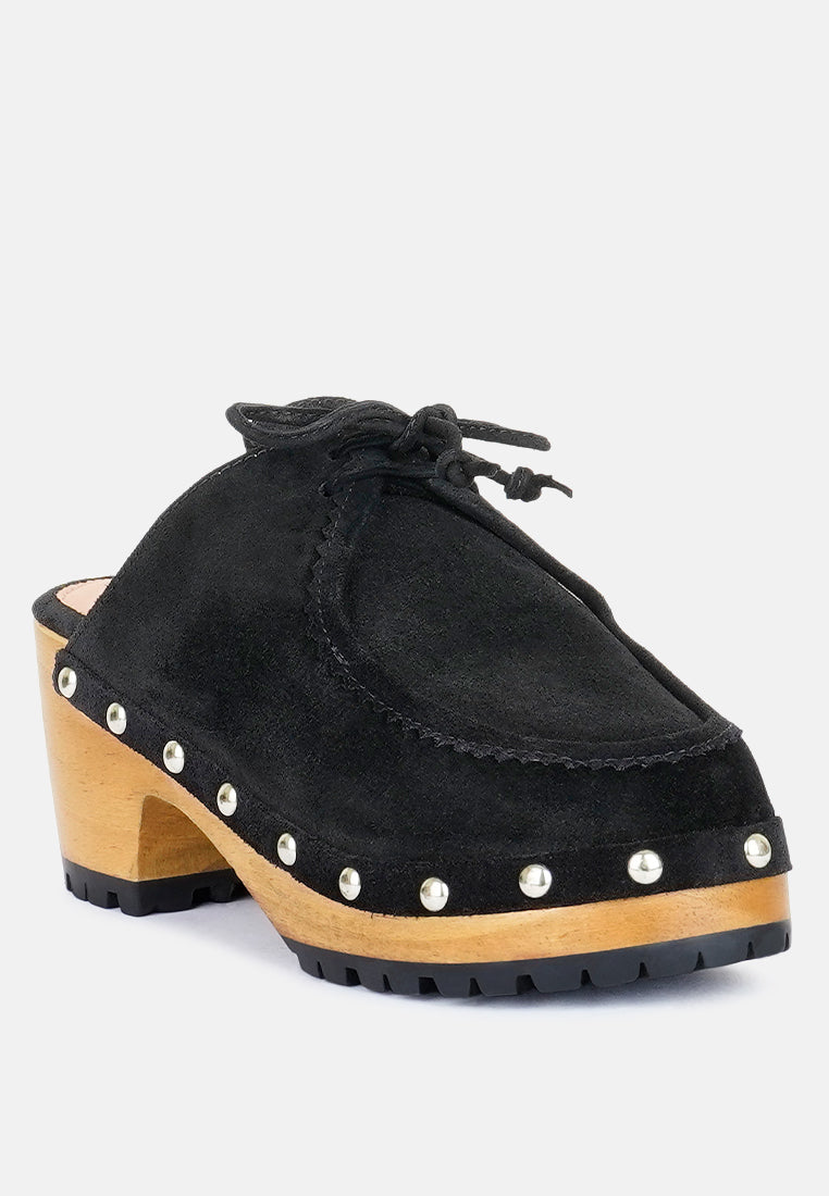iroko suede tie detail stud clogs by ruw#color_black