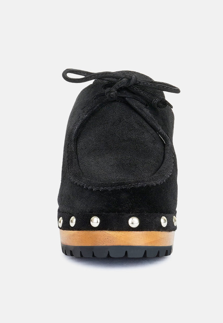 iroko suede tie detail stud clogs by ruw#color_black