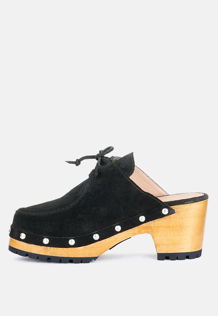 iroko suede tie detail stud clogs by ruw#color_black