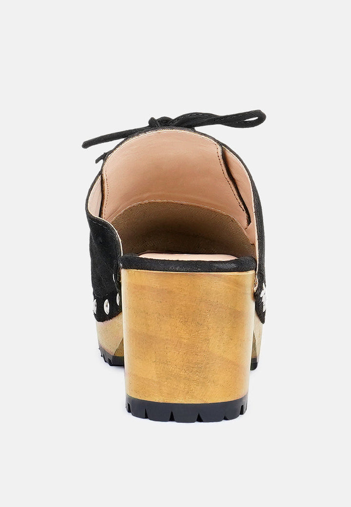iroko suede tie detail stud clogs by ruw#color_black