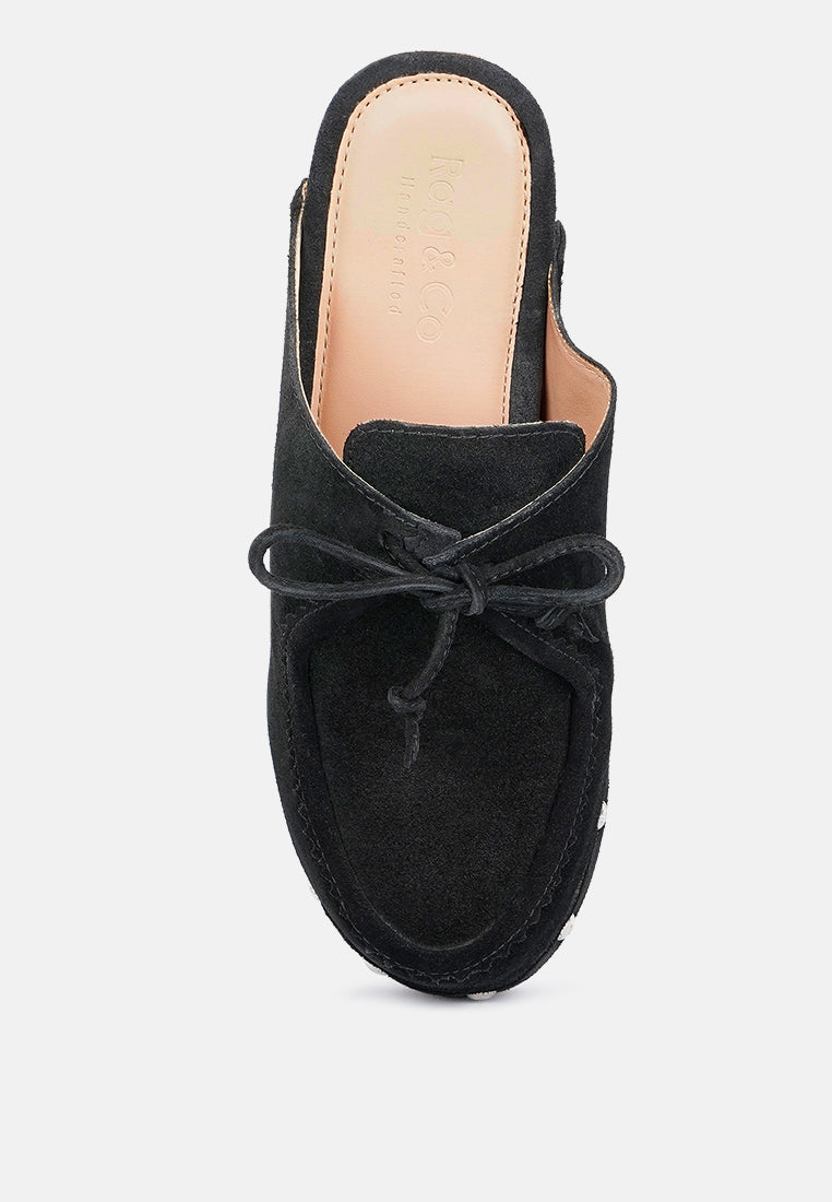 iroko suede tie detail stud clogs by ruw#color_black