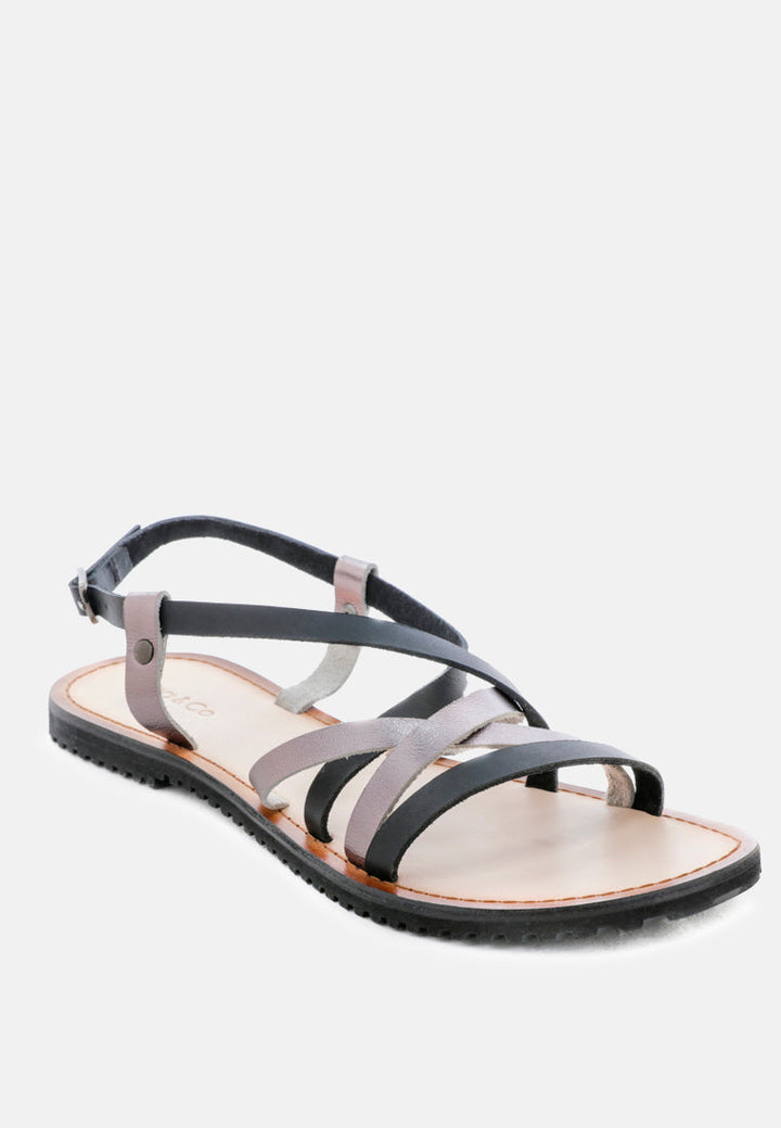 june strappy flat leather sandals by ruw#color_black-pewter