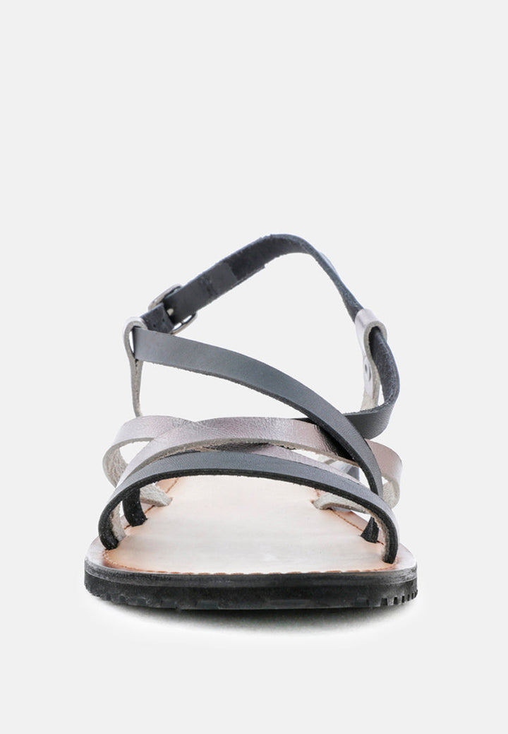 june strappy flat leather sandals by ruw#color_black-pewter