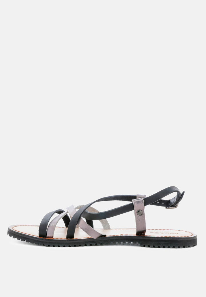 june strappy flat leather sandals by ruw#color_black-pewter