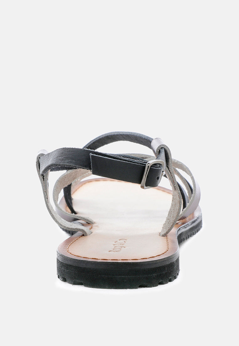 june strappy flat leather sandals by ruw#color_black-pewter