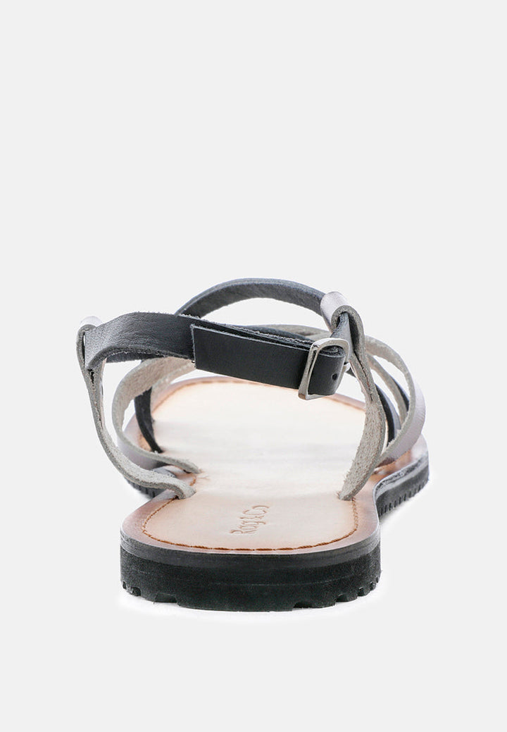 june strappy flat leather sandals by ruw#color_black-pewter