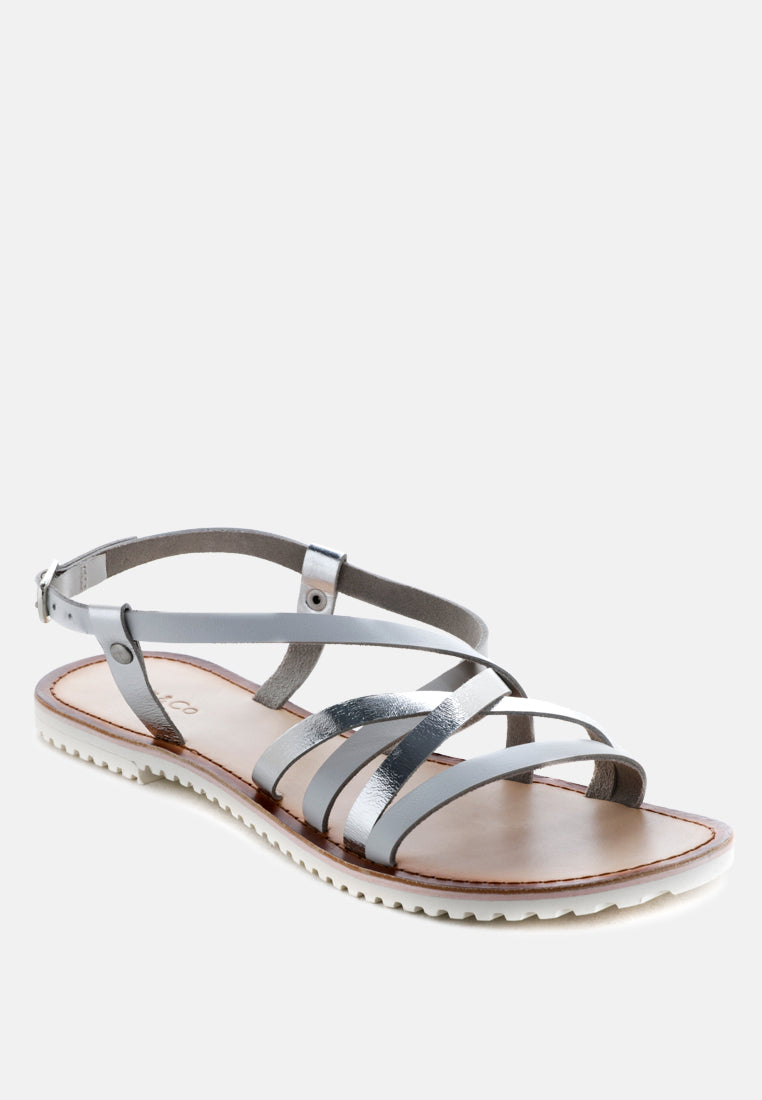 june strappy flat leather sandals by ruw#color_silver