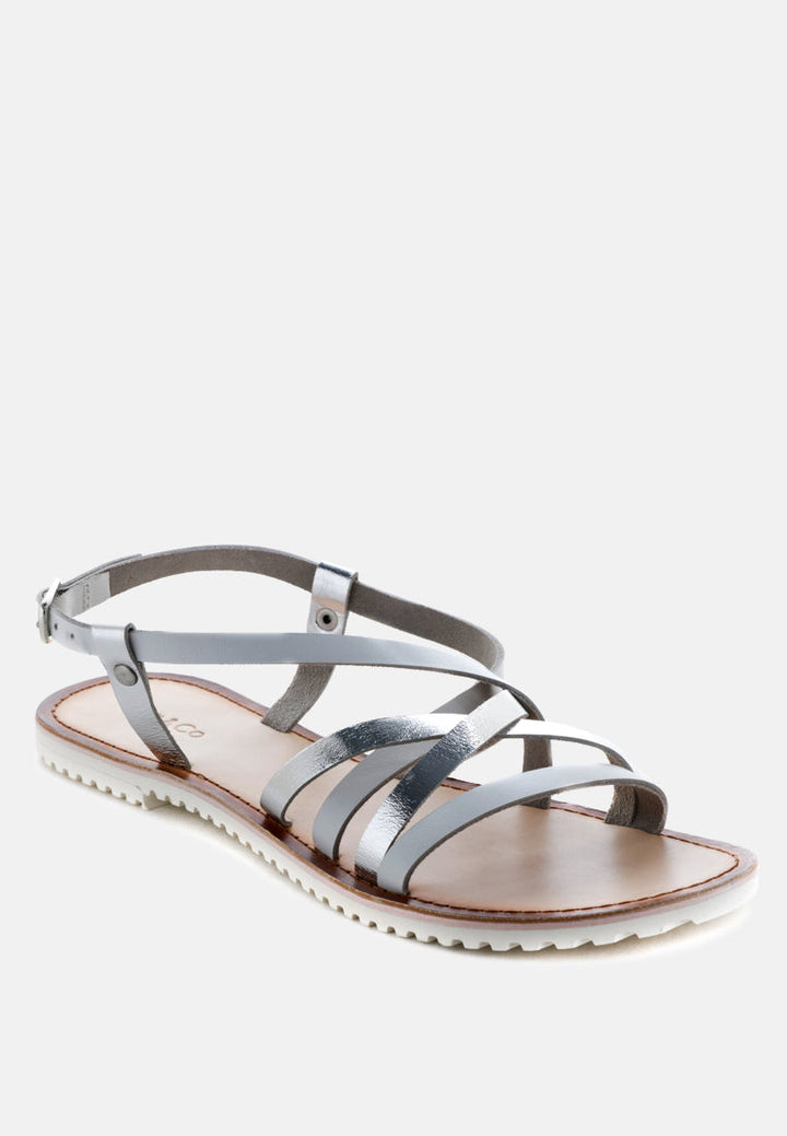 june strappy flat leather sandals by ruw#color_silver