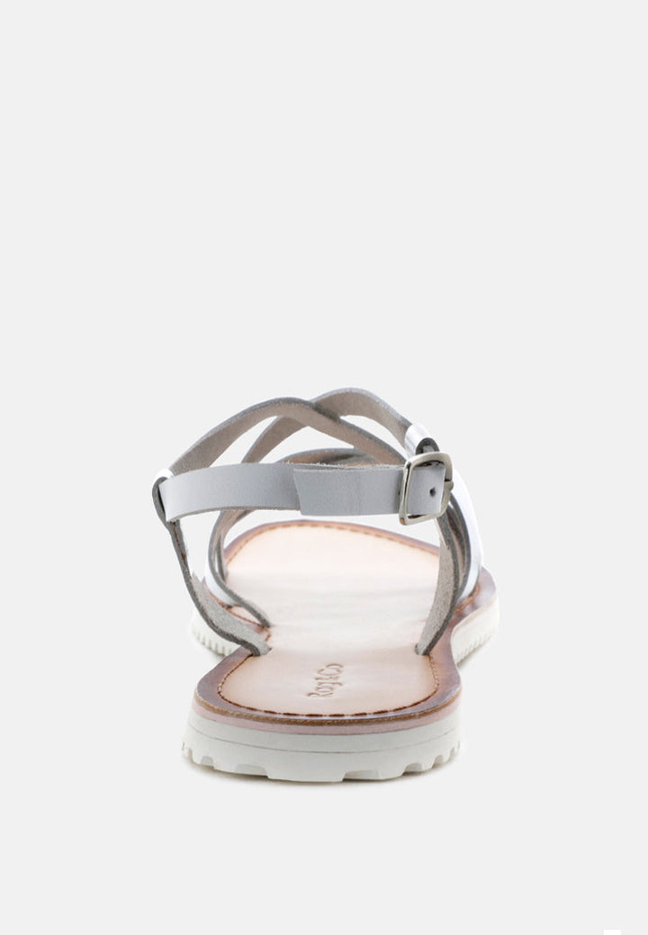 june strappy flat leather sandals by ruw#color_silver