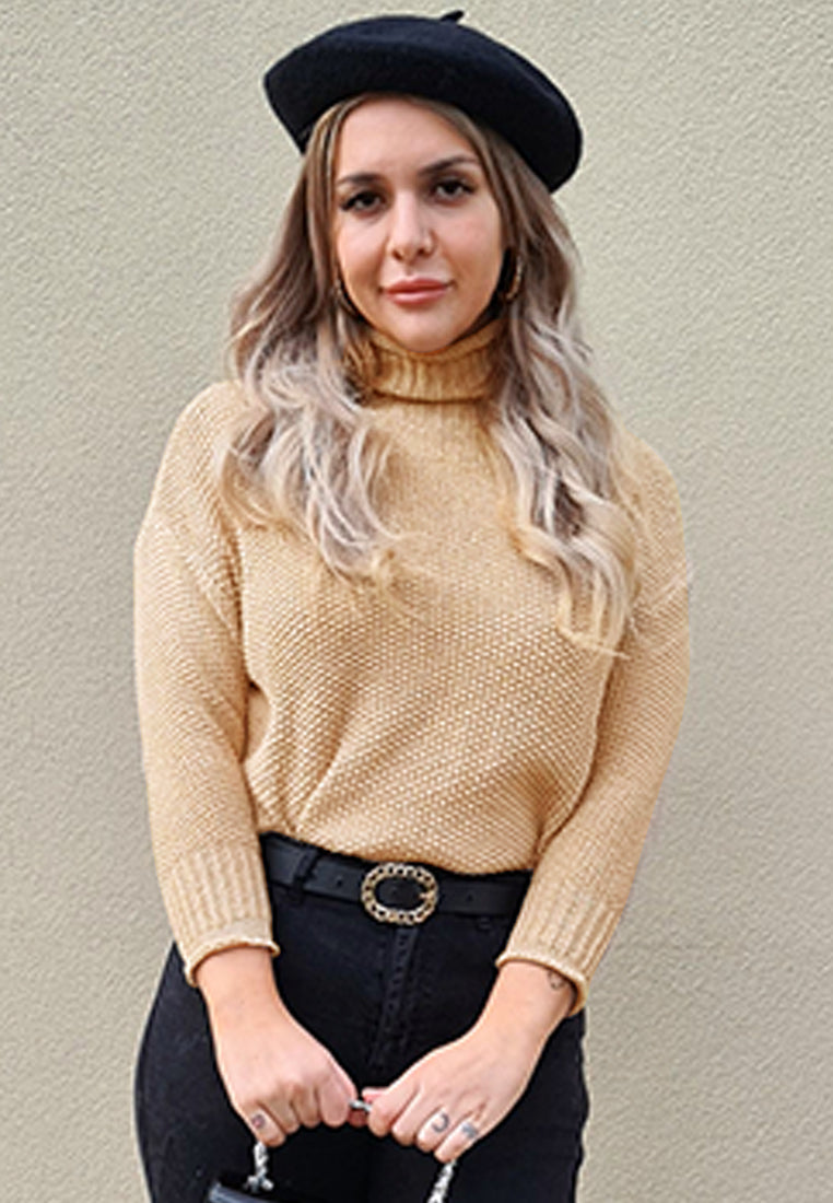 London Rag Turtle Neck Knitted Pullover #color_Khaki