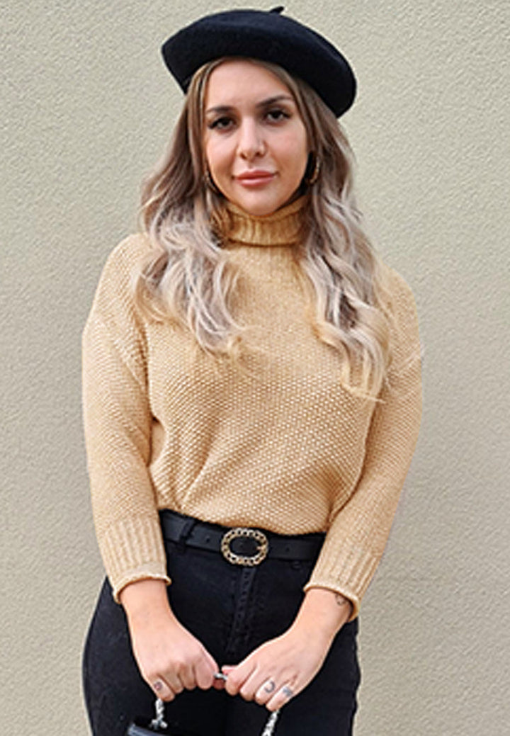 London Rag Turtle Neck Knitted Pullover #color_Khaki