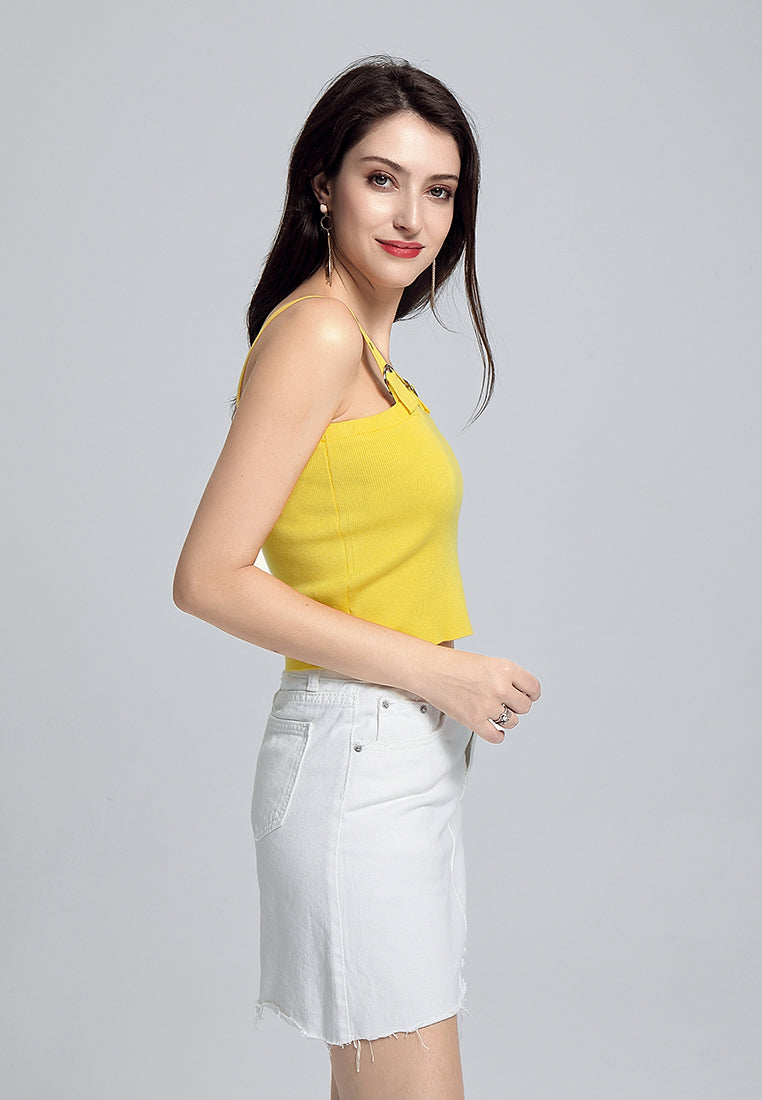 buckled knitted crop top#color_yellow