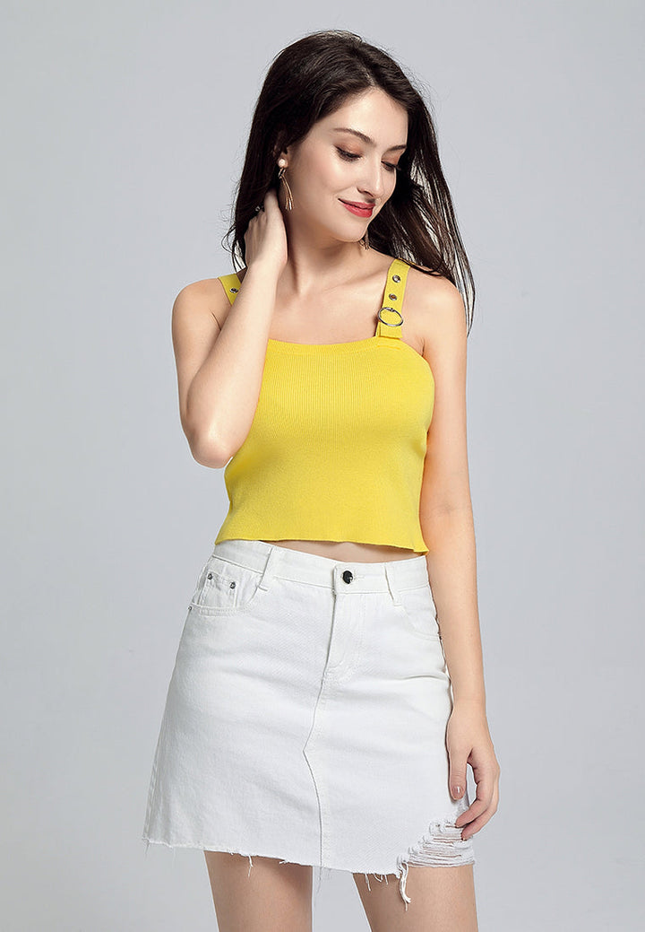 buckled knitted crop top#color_yellow