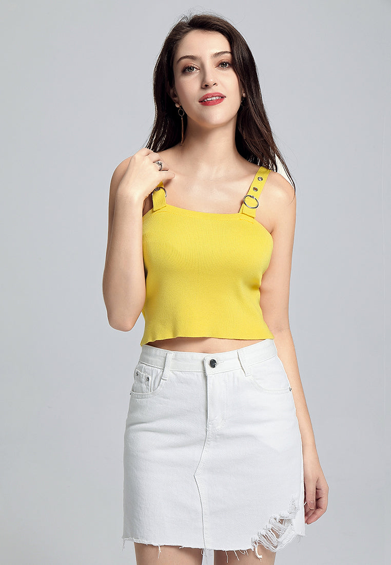 buckled knitted crop top#color_yellow