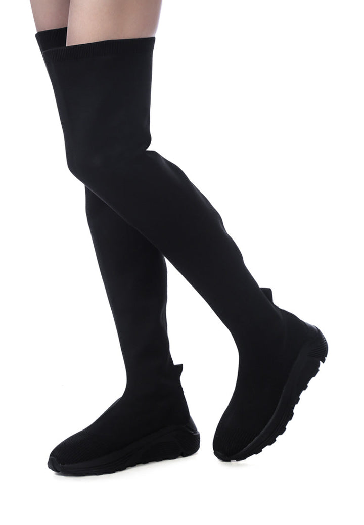 kladus knitted thigh high winter boots#color_black