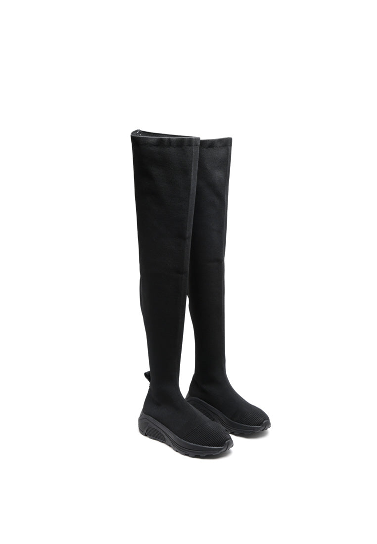 kladus knitted thigh high winter boots#color_black