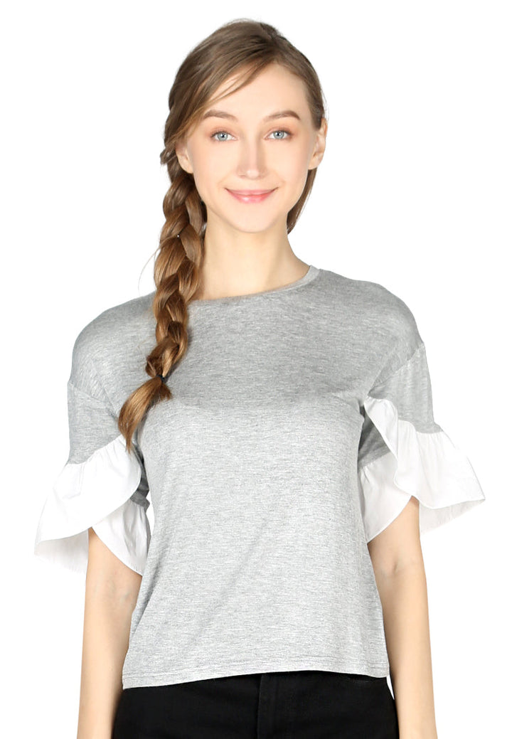 petal sleeve casual top#color_light-grey