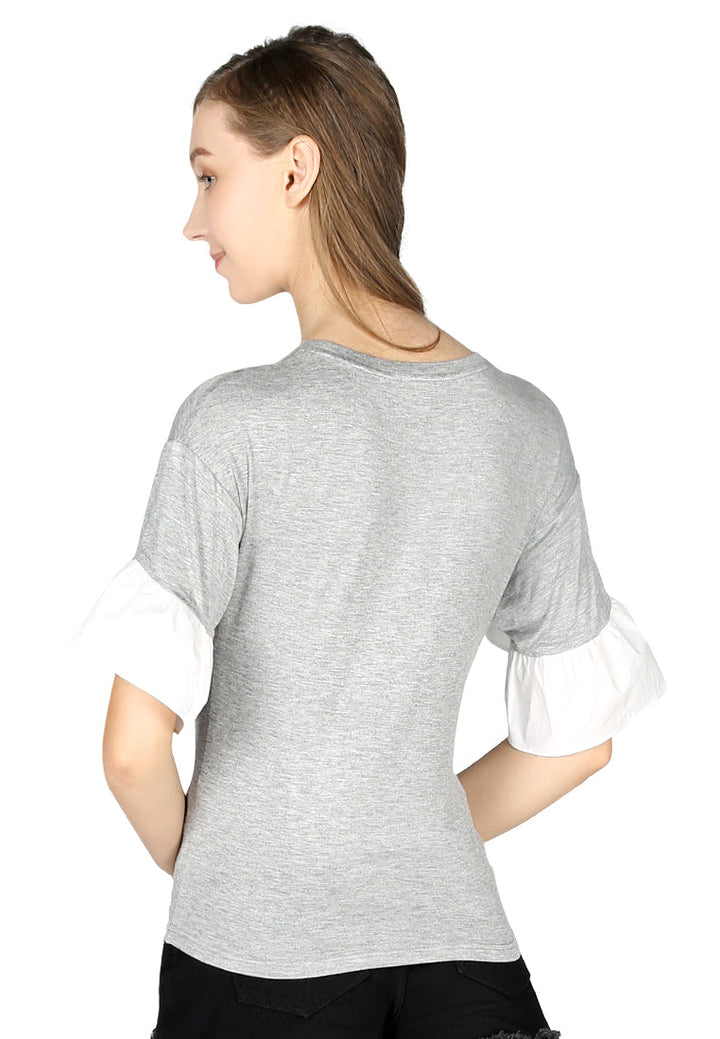 petal sleeve casual top#color_light-grey