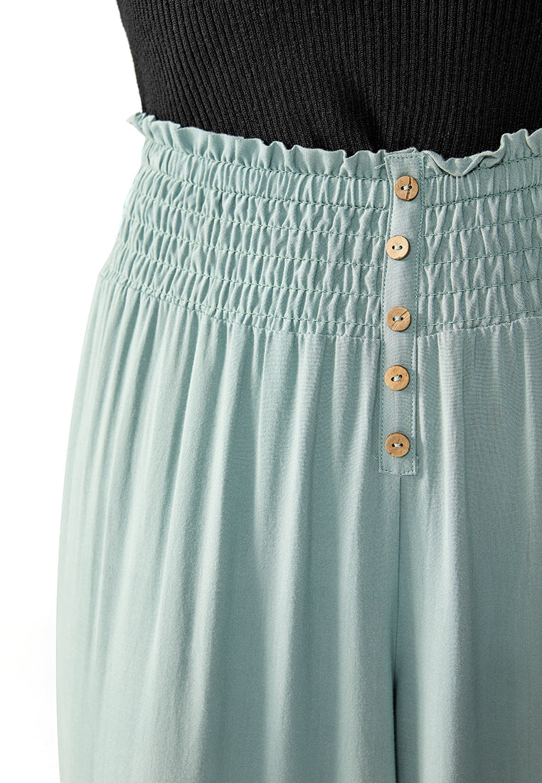 smocked wide waistband pants#color_green