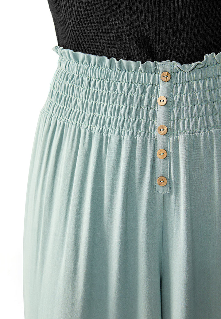 smocked wide waistband pants#color_green