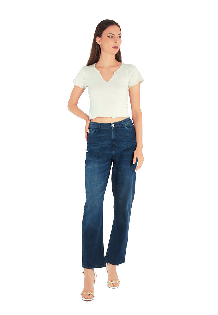 lightly washed mom fit jeans pants#color_dark-blue