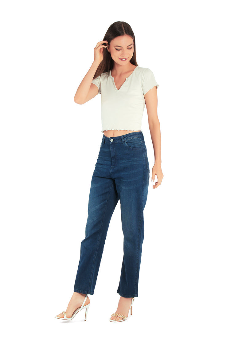 lightly washed mom fit jeans pants#color_dark-blue