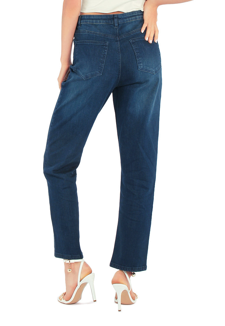 lightly washed mom fit jeans pants#color_dark-blue