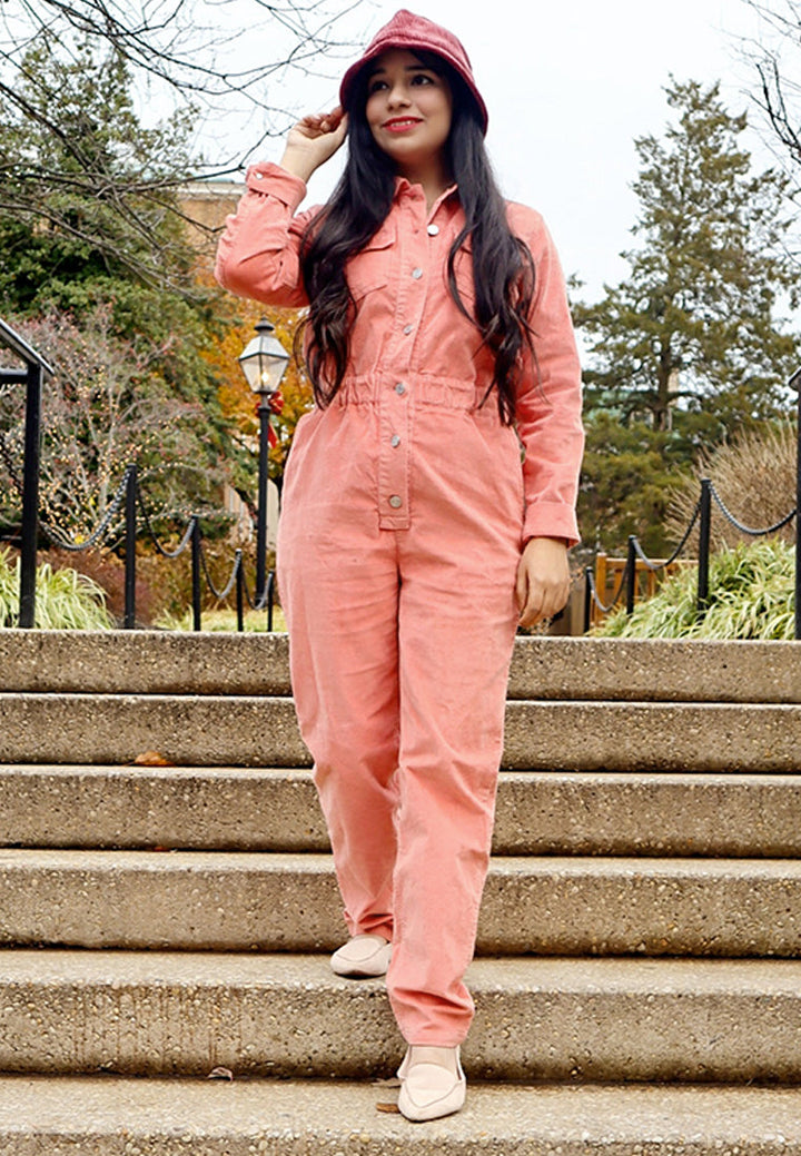 lightweight utility button jumpsuit#color_pink