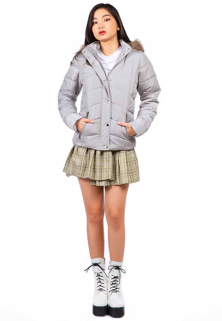 long sleeves puffer hoodie#color_grey