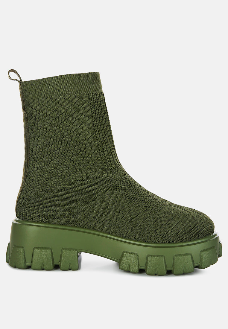 mallow stretch knit ankle boots by ruw#color_olive