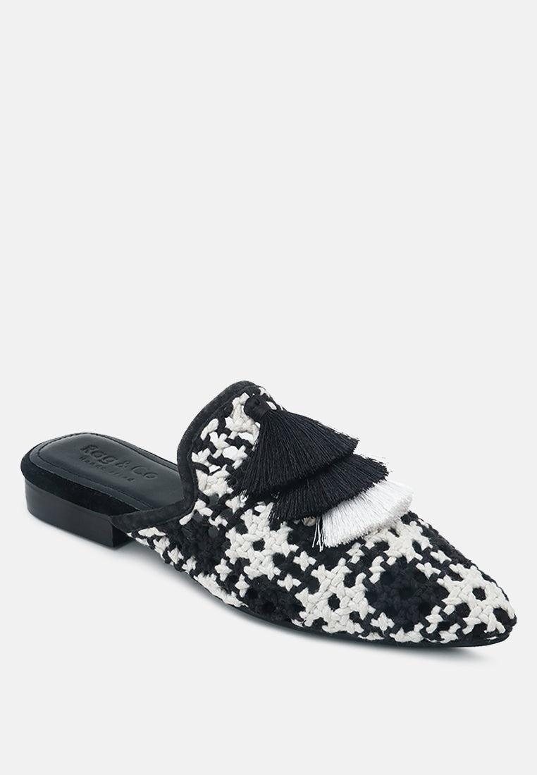 mariana woven flat mules with tassels by ruw#color_black
