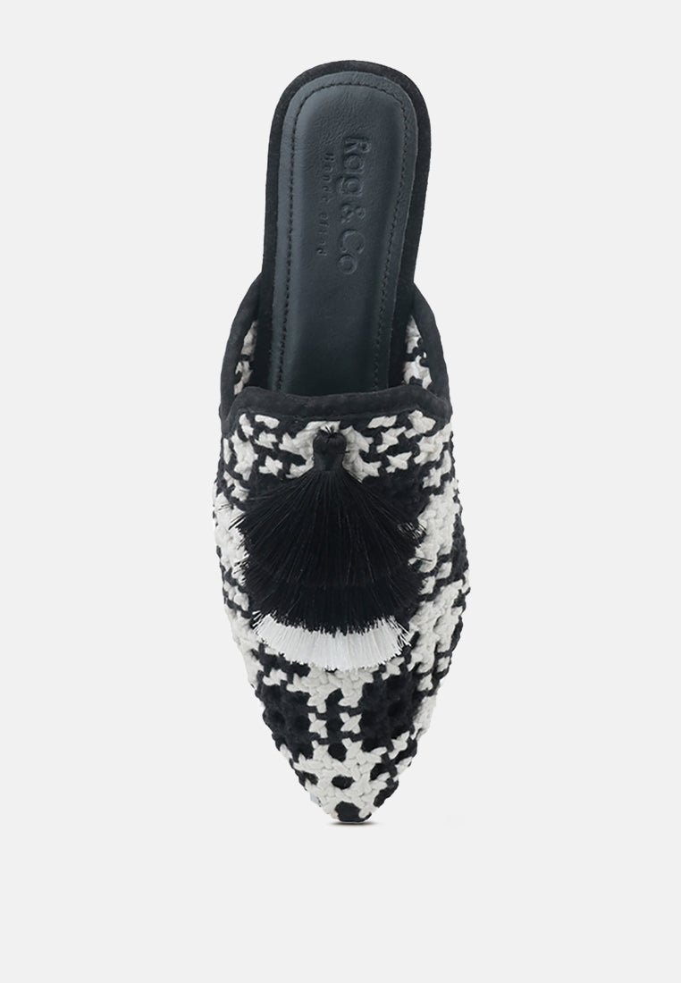 mariana woven flat mules with tassels by ruw#color_black