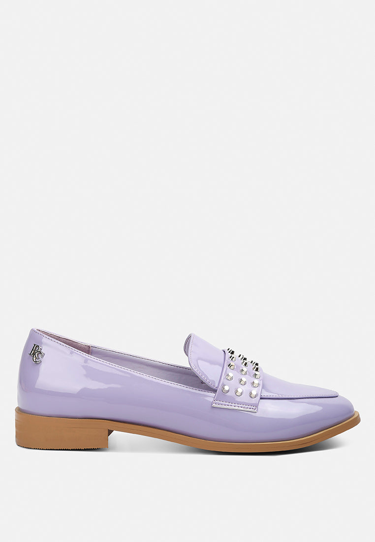 meanbabe semicasual stud detail patent loafers by ruw#color_lilac