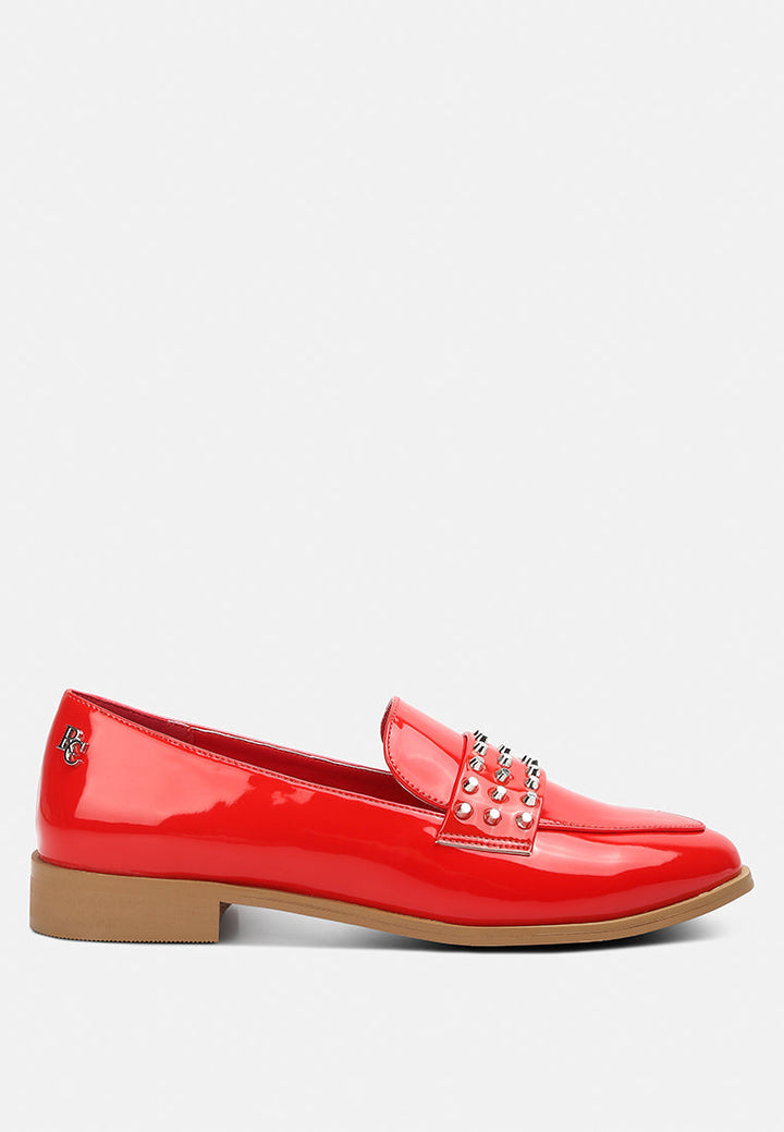 meanbabe semicasual stud detail patent loafers by ruw#color_red