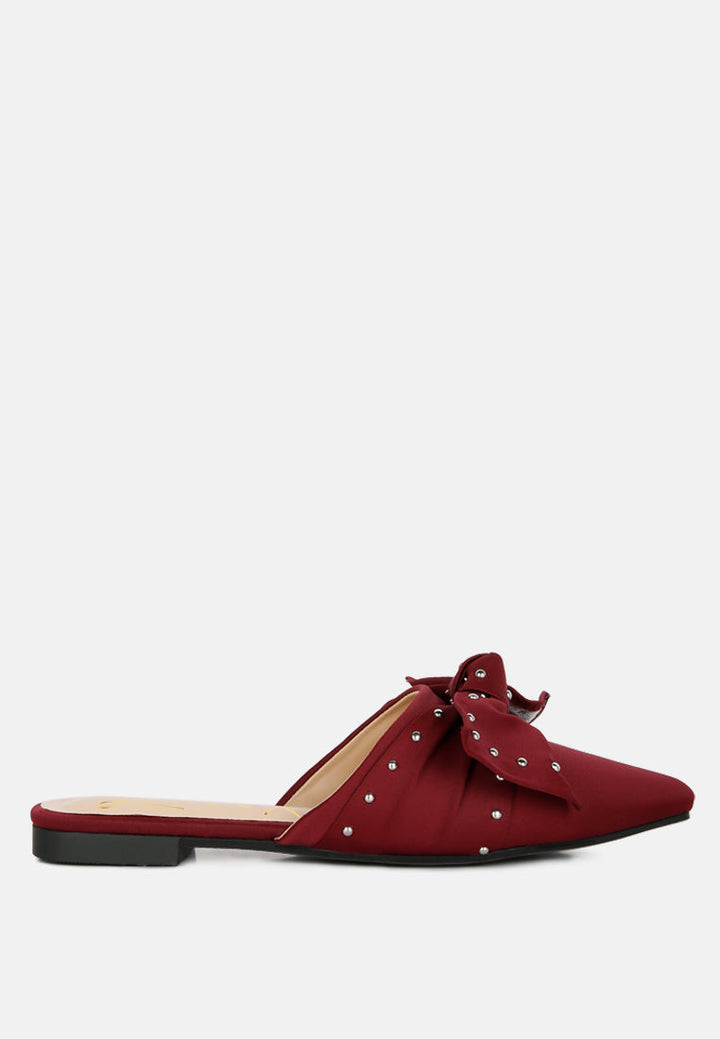 makeover studded bow flat mules by ruw#color_burgundy