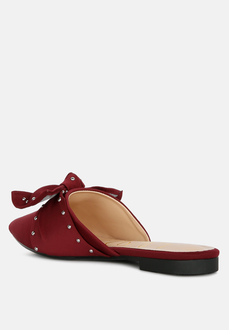 makeover studded bow flat mules by ruw#color_burgundy