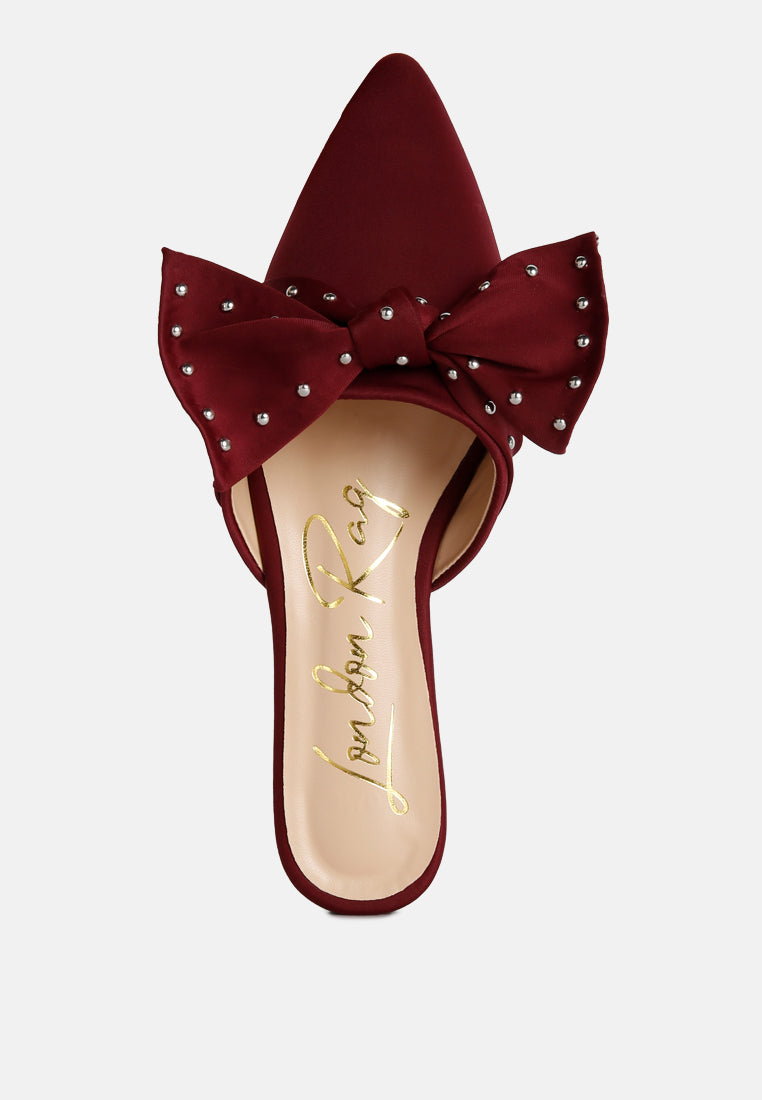 makeover studded bow flat mules by ruw#color_burgundy