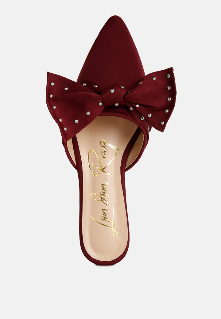 makeover studded bow flat mules by ruw#color_burgundy